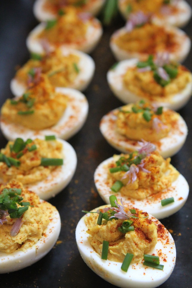 Turmeric Chives Chipotle Deviled Eggs.
