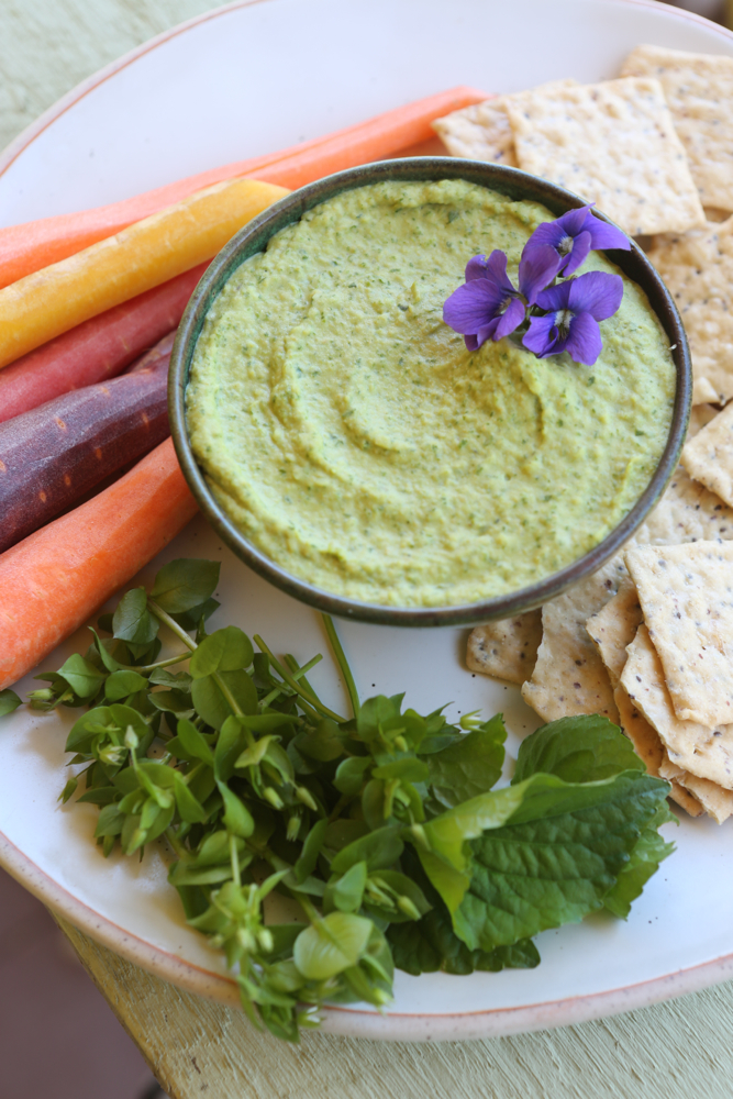Chickweed and violet hummus