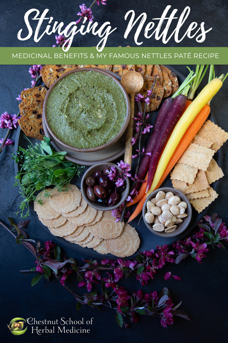 A grazing tray with Stinging Nettles Pate.