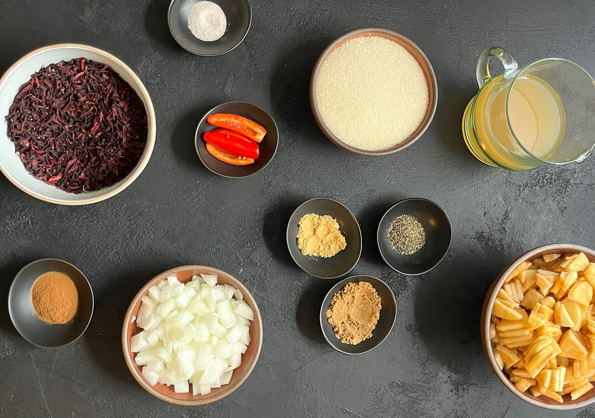 Ingredients for the Hibiscus Chutney recipe.