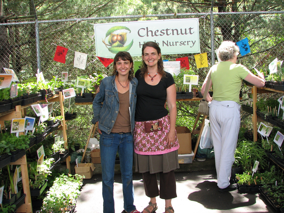 Juliet Blankespoor and Sarah Stokes (nursery manager) at the Chestnut Herb Nursery.