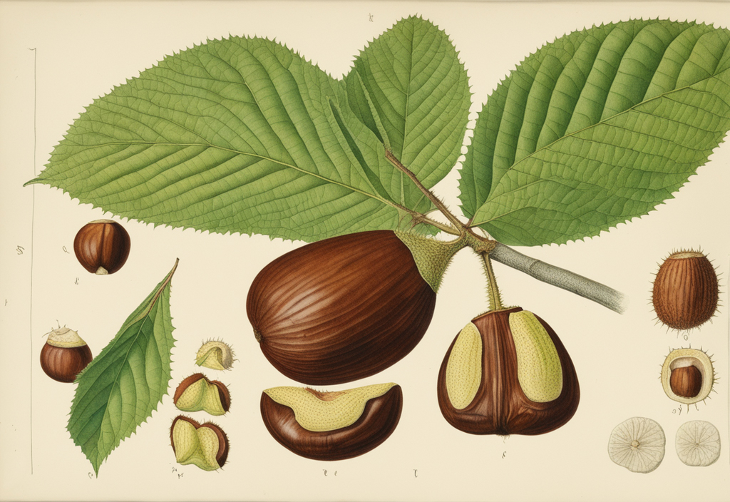 The risks of using AI in herbalism. An AI-generated image of a botanical illustration of chestnut.