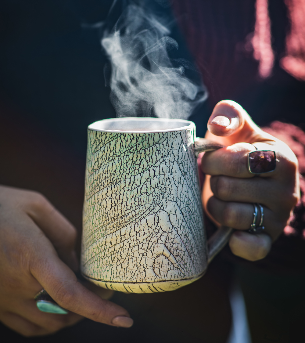 A steaming cup of ashwagandha tea.