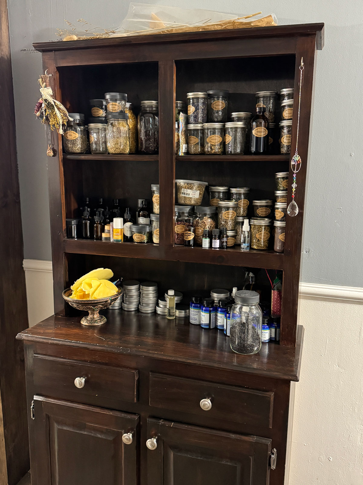 You can repurpose older furniture for your herbal medicine cabinet.
