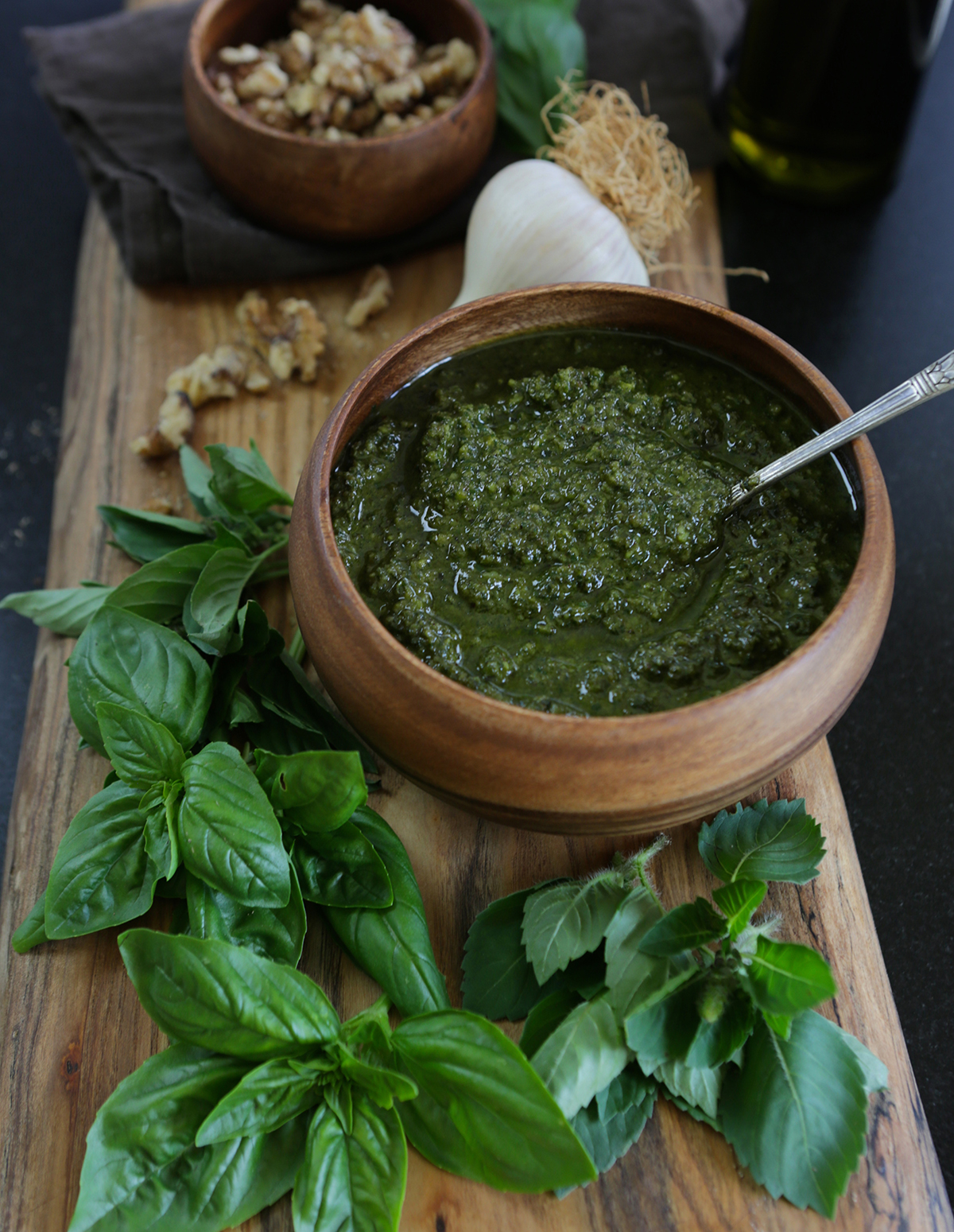 Super basil pesto with holy basil and Genovese basil